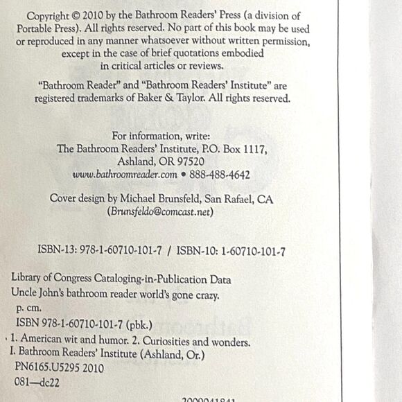 Uncle Johns Bathroom Reader The Worlds Gone Crazy The Bathroom Readers Institute - Picture 3 of 3